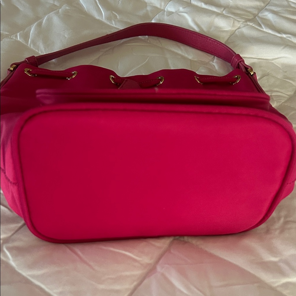 Luxury Nylon Fuchsia Drawstring Bucket Handbag - Picture 3 of 7